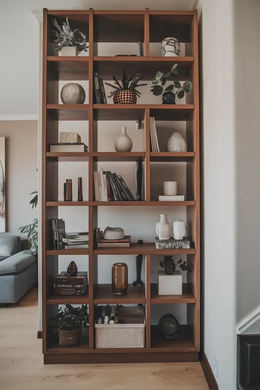 bookshelf styling bedroom