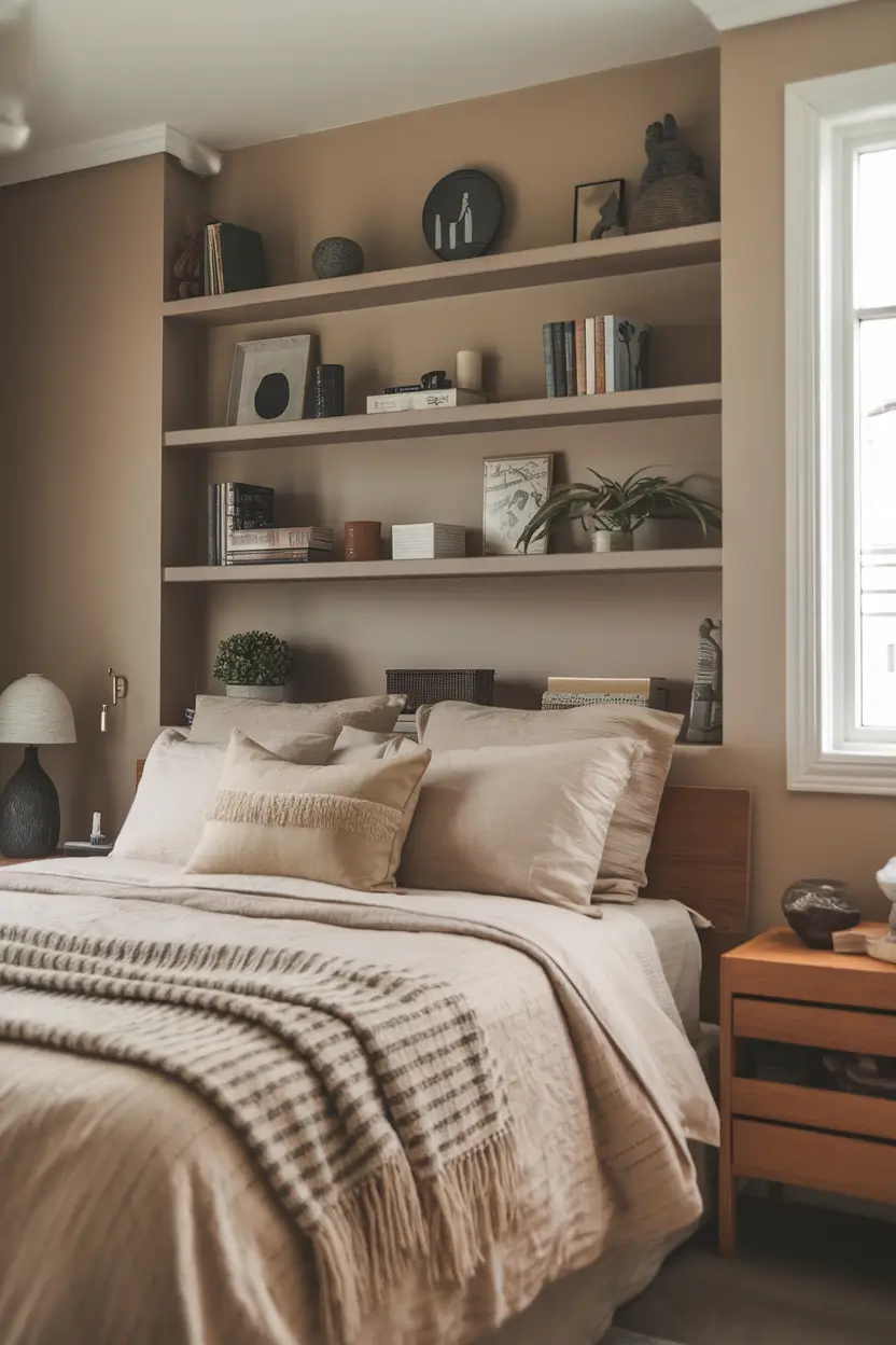 bookshelf styling bedroom