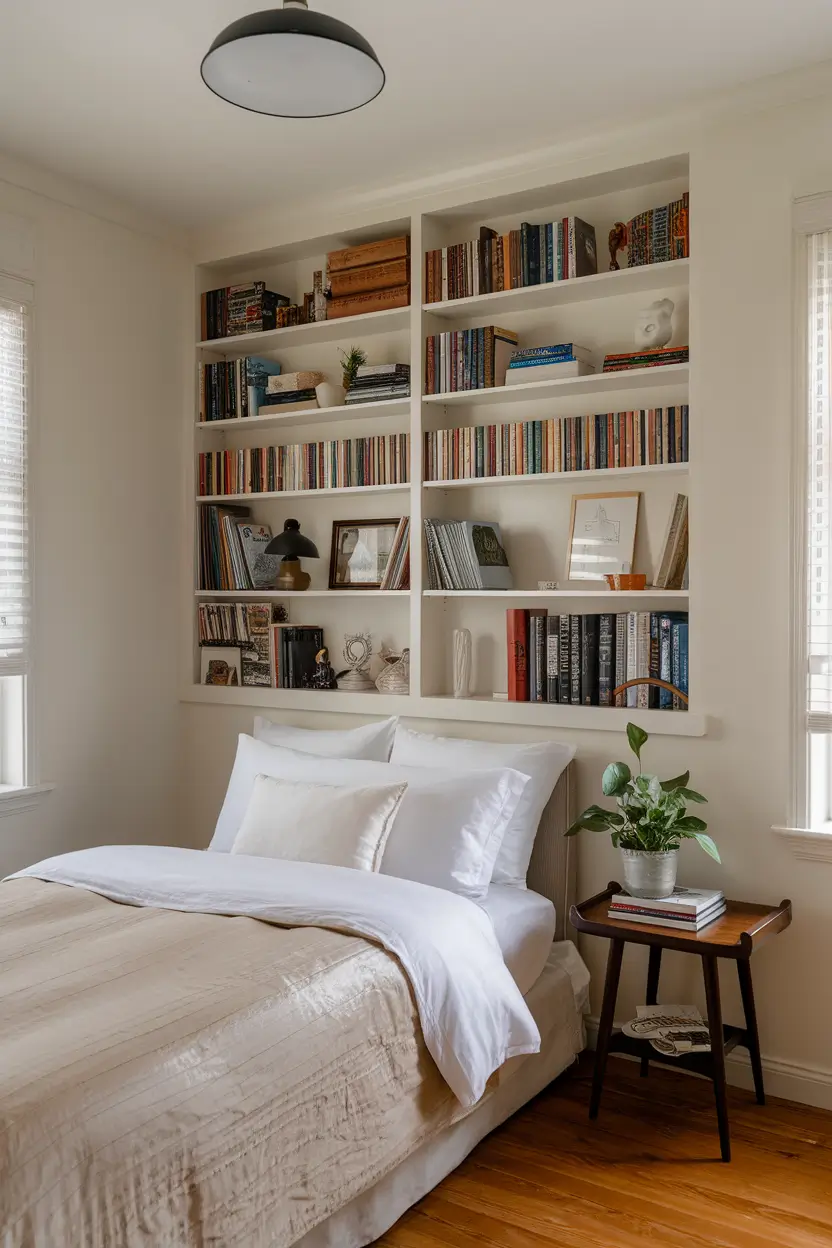 bookshelf styling bedroom